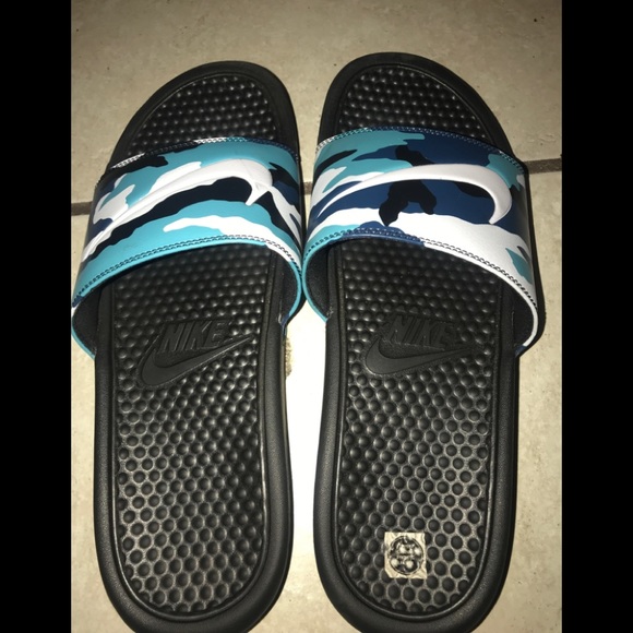 blue camo nike slides